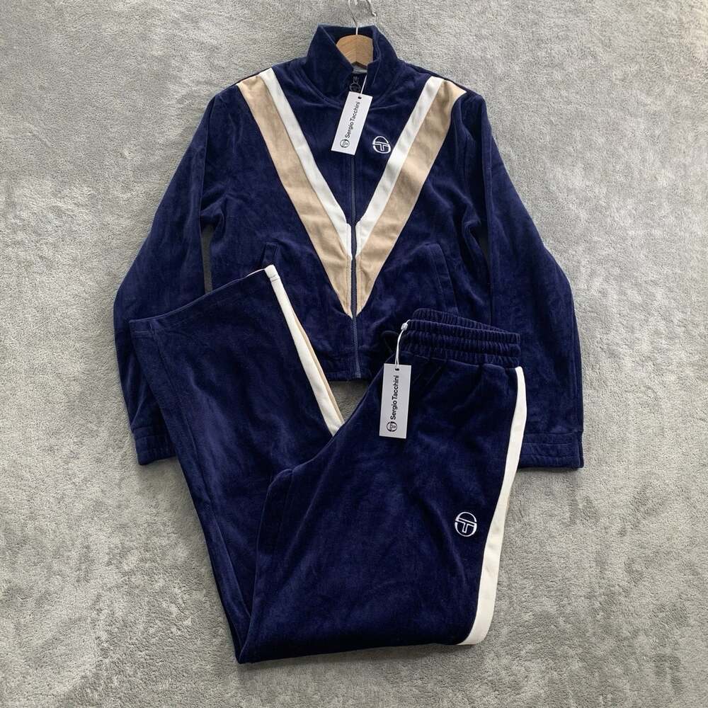 Sergio Tacchini Velour Tracksuit Womens Medium Blue Sara Top Rosa Joggers Set